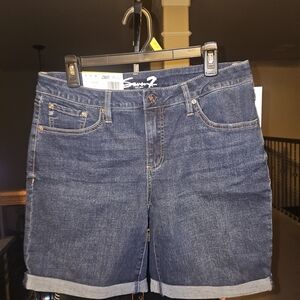 Seven7 Women's Dark Blue Relaxed Bermuda Jean Shorts
